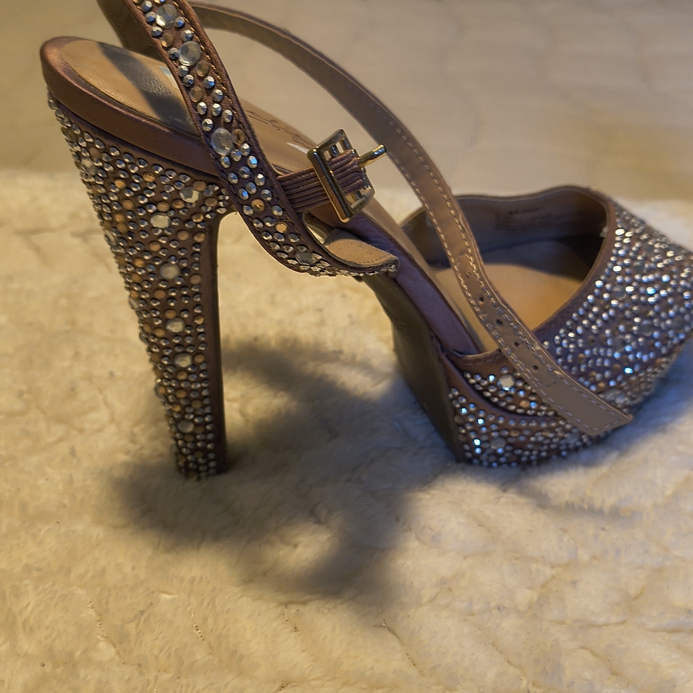 Brown Heeled Sandals with Rhinestones - Picture 2 of 3